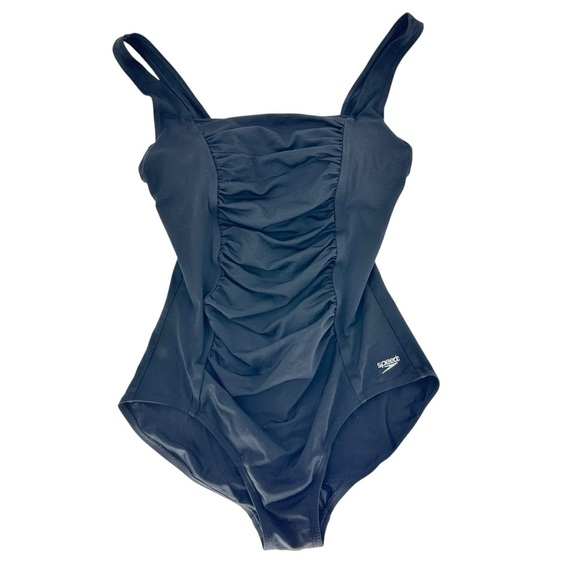 Speedo Solid Shirred Tank One Piece Black size 16 - Picture 4 of 12